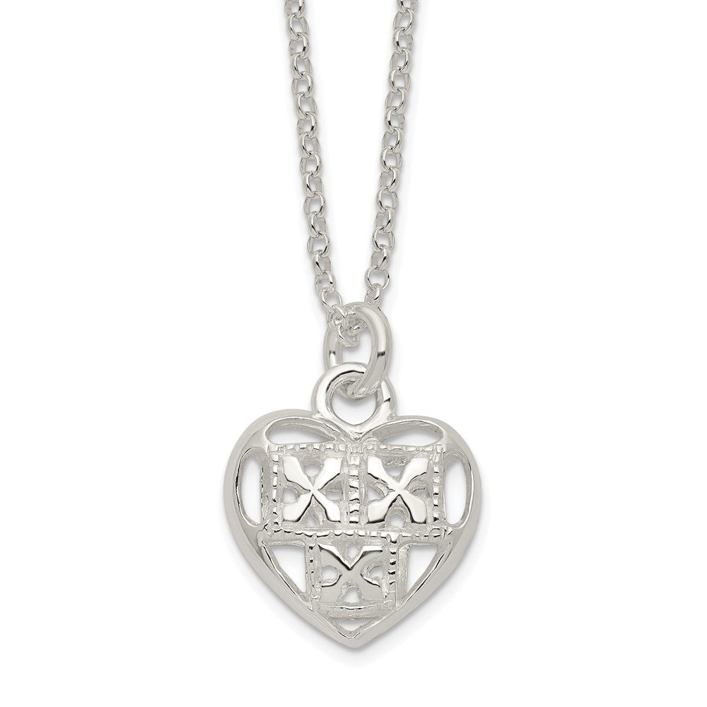 Sterling Silver Polished Hollow Heart W/1.25 In Ext Necklace