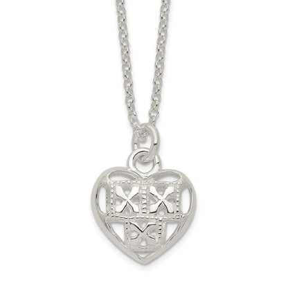 Sterling Silver Polished Hollow Heart W/1.25 In Ext Necklace