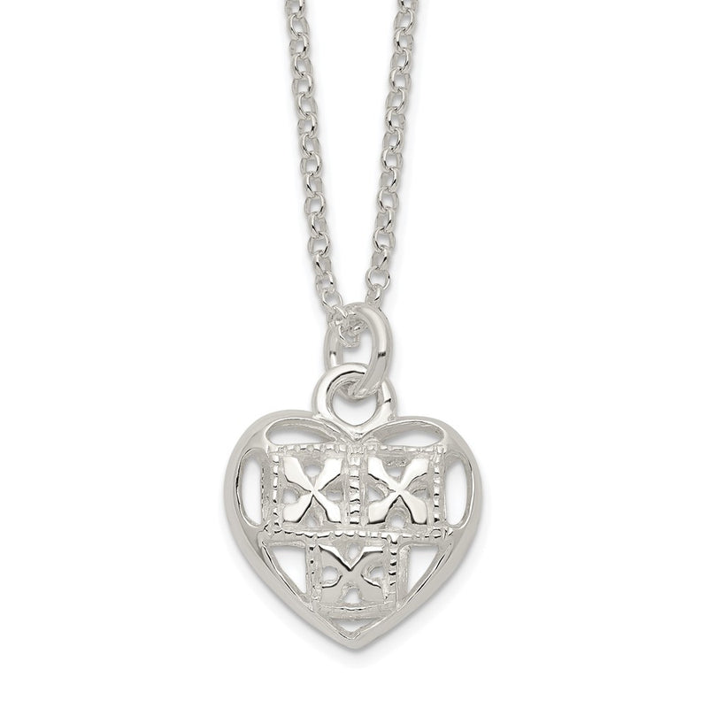 Sterling Silver Polished Hollow Heart W/1.25 In Ext Necklace