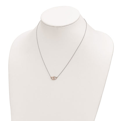 Sterling Silver Rhodium-Plated Rose Tone Polished Hearts Necklace