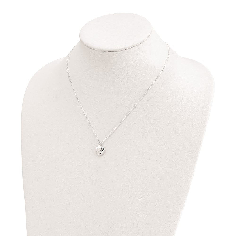 Sterling Silver Cz 16In W/2In Ext Heart Necklace
