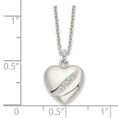 Sterling Silver Cz 16In W/2In Ext Heart Necklace