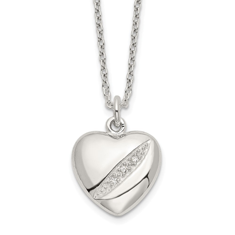 Sterling Silver Cz 16In W/2In Ext Heart Necklace