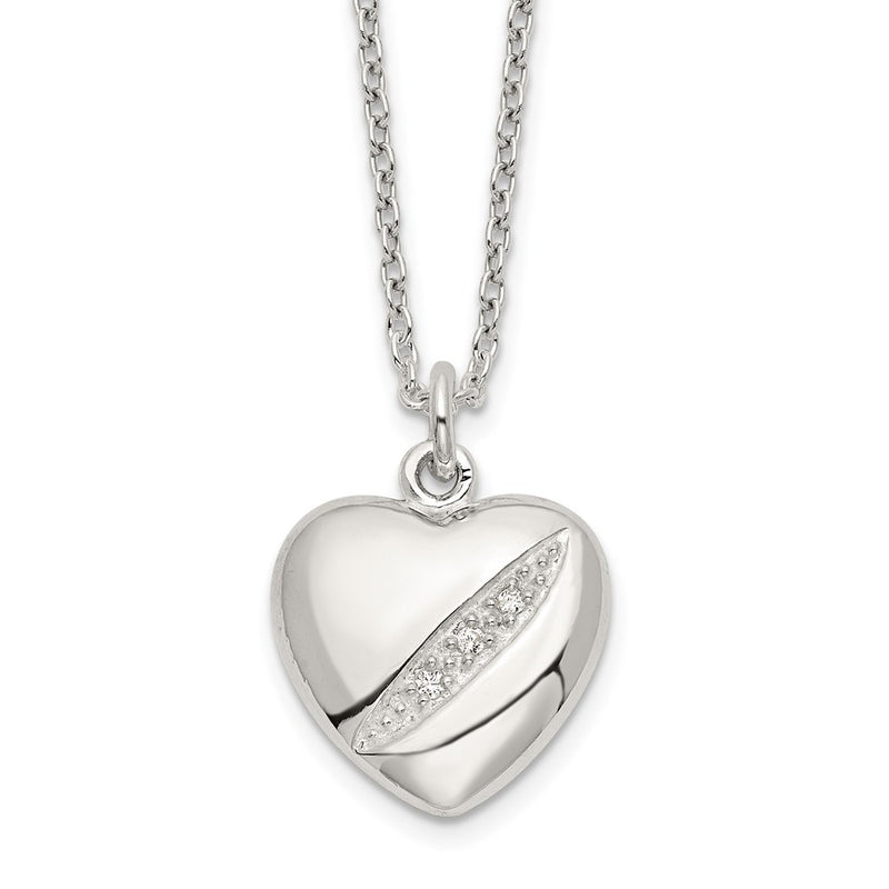 Sterling Silver Cz 16In W/2In Ext Heart Necklace