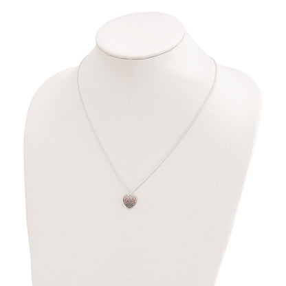 Sterling Silver 18+2In W/Ext. Pink, Red & Clear Cz Heart Necklace