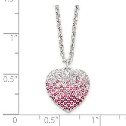 Sterling Silver 18+2In W/Ext. Pink, Red & Clear Cz Heart Necklace