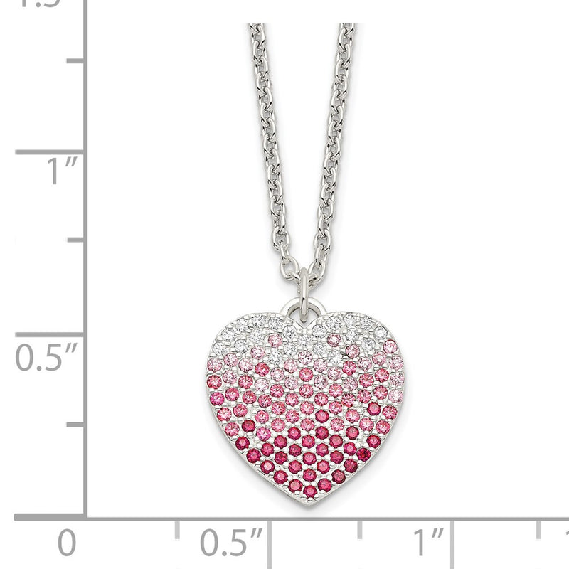 Sterling Silver 18+2In W/Ext. Pink, Red & Clear Cz Heart Necklace