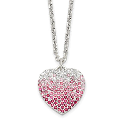 Sterling Silver 18+2In W/Ext. Pink, Red & Clear Cz Heart Necklace