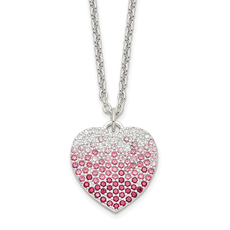 Sterling Silver 18+2In W/Ext. Pink, Red & Clear Cz Heart Necklace