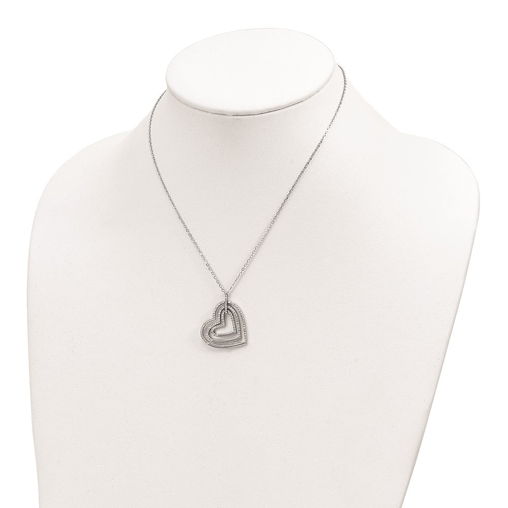 Sterling Silver Rhodium-Plated Triple Open Cz Heart W/2 In Ext. Necklace