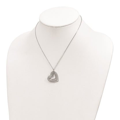 Sterling Silver Rhodium-Plated Triple Open Cz Heart W/2 In Ext. Necklace