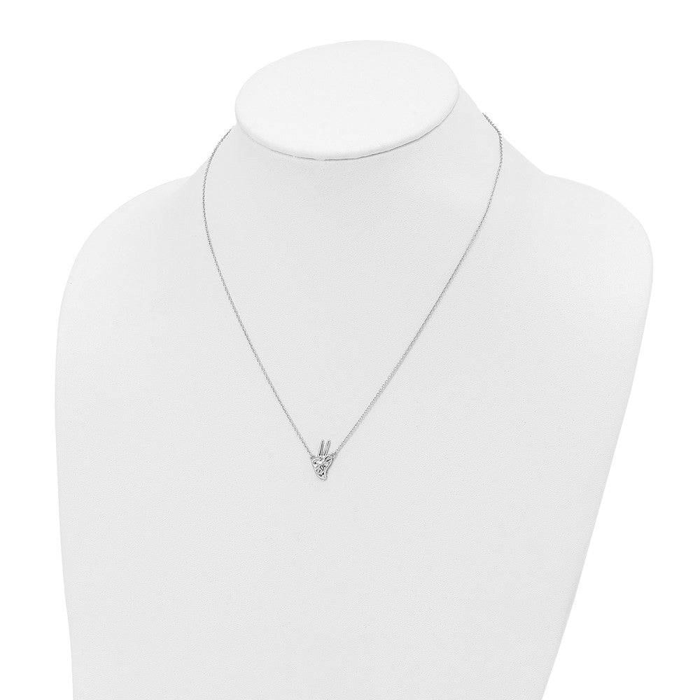 Sterling Silver Rhodium-Plated Peace Sign Hand Necklace