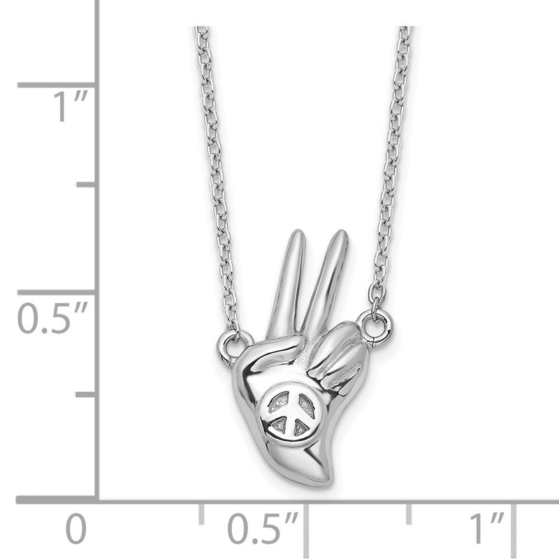 Sterling Silver Rhodium-Plated Peace Sign Hand Necklace