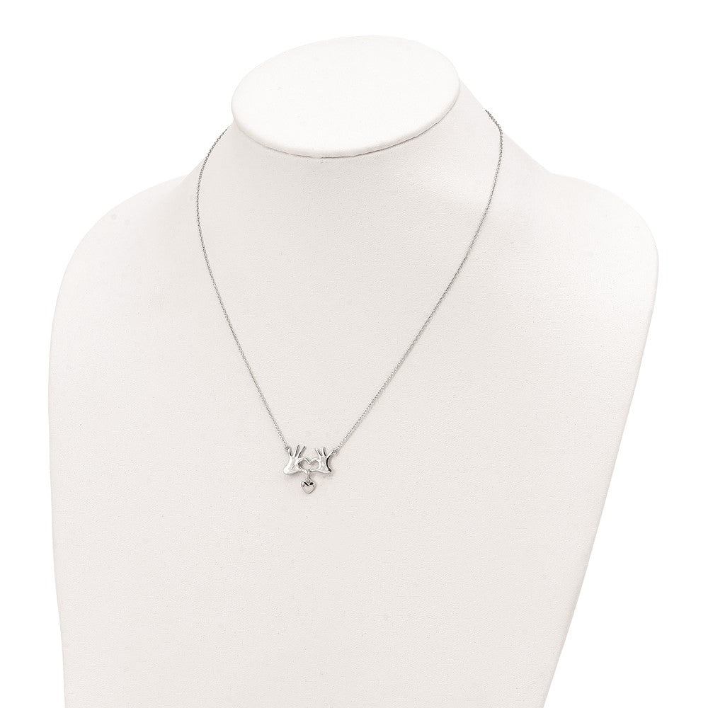 Sterling Silver Rhodium-Plated Hands Heart W/Dangle Necklace