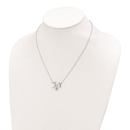 Sterling Silver Rhodium-Plated Hands Heart W/Dangle Necklace