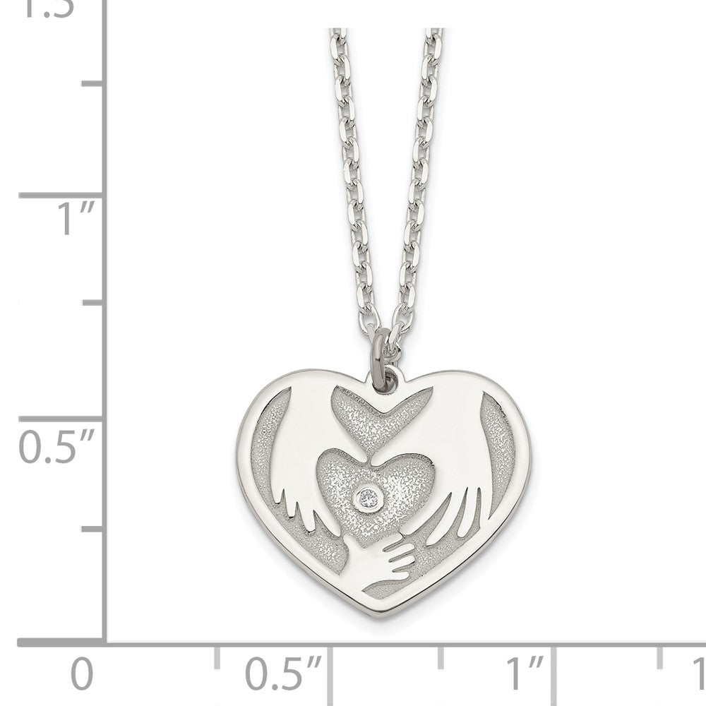 Sterling Silver Cz Hands In Heart Necklace