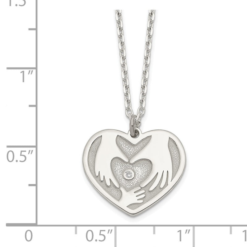 Sterling Silver Cz Hands In Heart Necklace