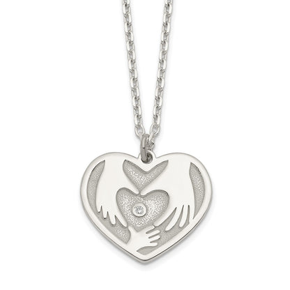 Sterling Silver Cz Hands In Heart Necklace