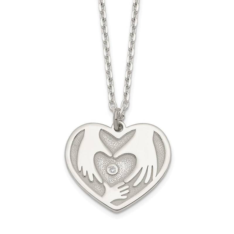 Sterling Silver Cz Hands In Heart Necklace