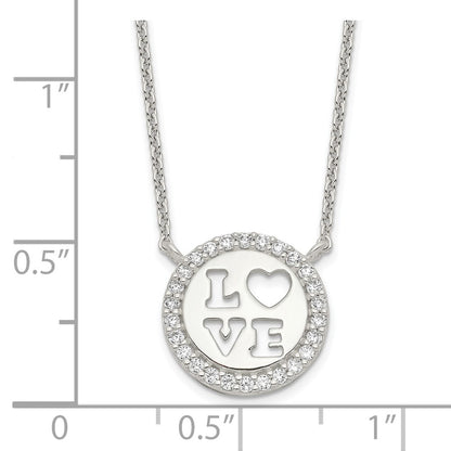 Sterling Silver Polished Cz Love Necklace