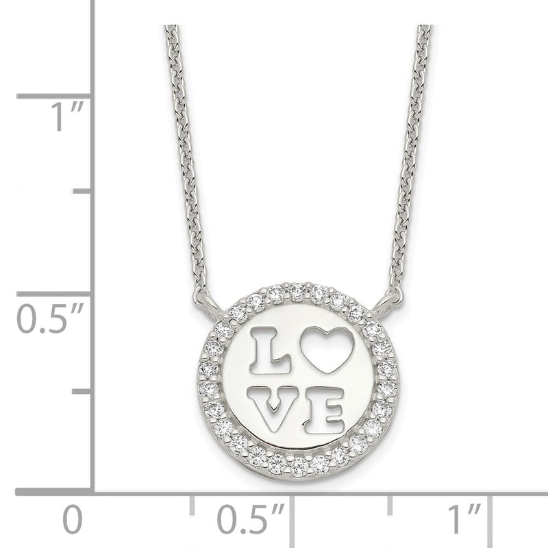 Sterling Silver Polished Cz Love Necklace
