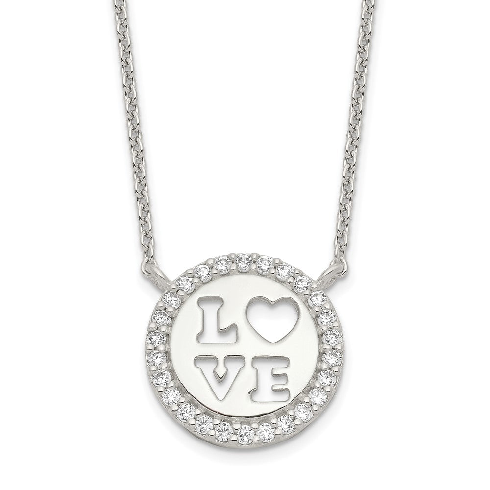 Sterling Silver Polished Cz Love Necklace