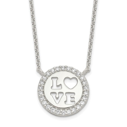 Sterling Silver Polished Cz Love Necklace