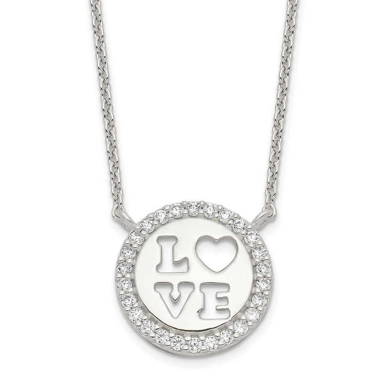 Sterling Silver Polished Cz Love Necklace