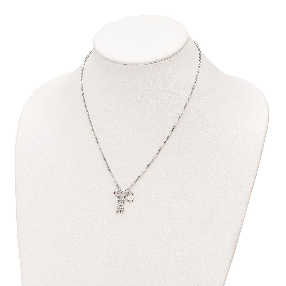 18 Inch Sterling Silver Rhodium-Plated Cz And Heart D/C Bead Chain Necklace