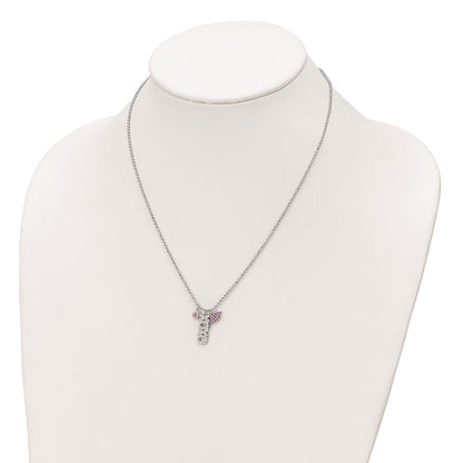 18 Inch Sterling Silver Rhodium-Plated Cz Xoxo And Lips D/C Bead Chain Necklace