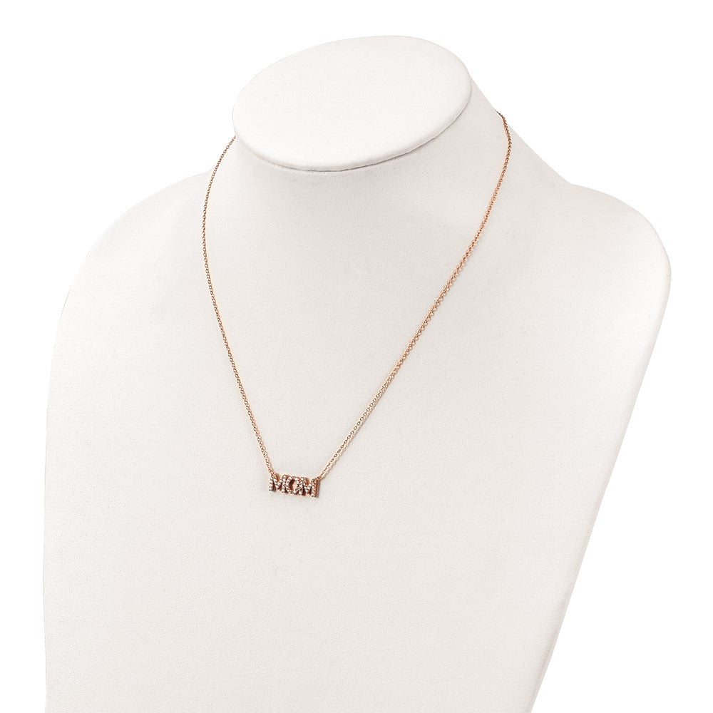 Sterling Silver Polished Rose-Tone Cz Mom 18In Necklace