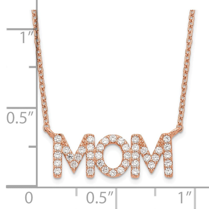 Sterling Silver Polished Rose-Tone Cz Mom 18In Necklace