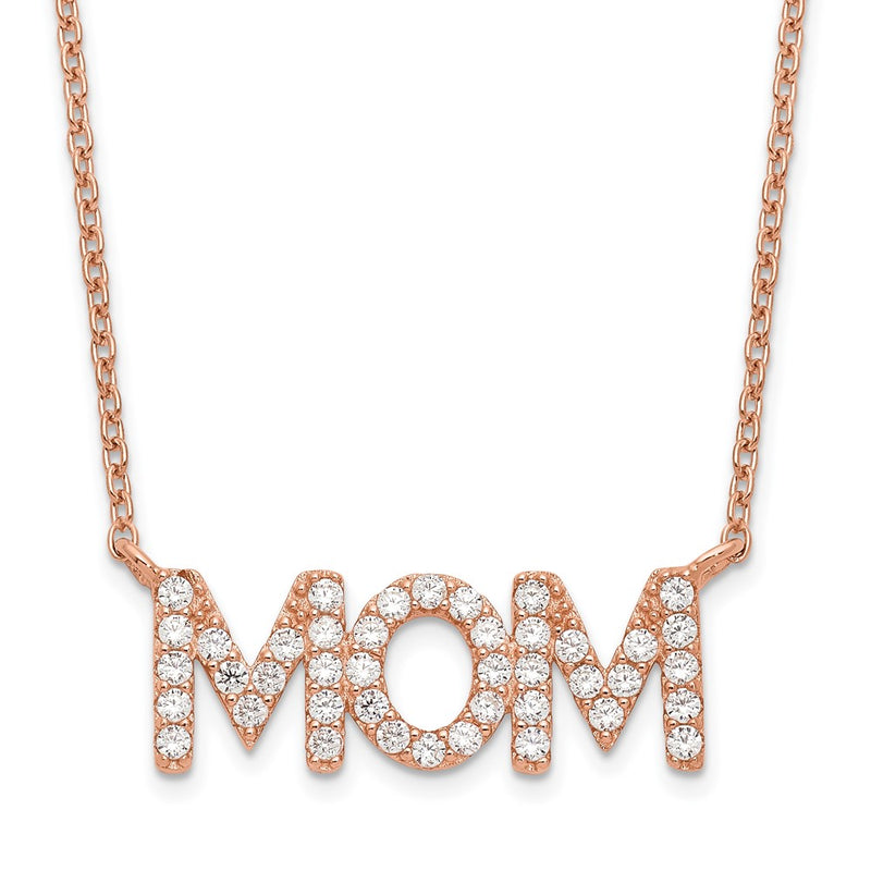 Sterling Silver Polished Rose-Tone Cz Mom 18In Necklace