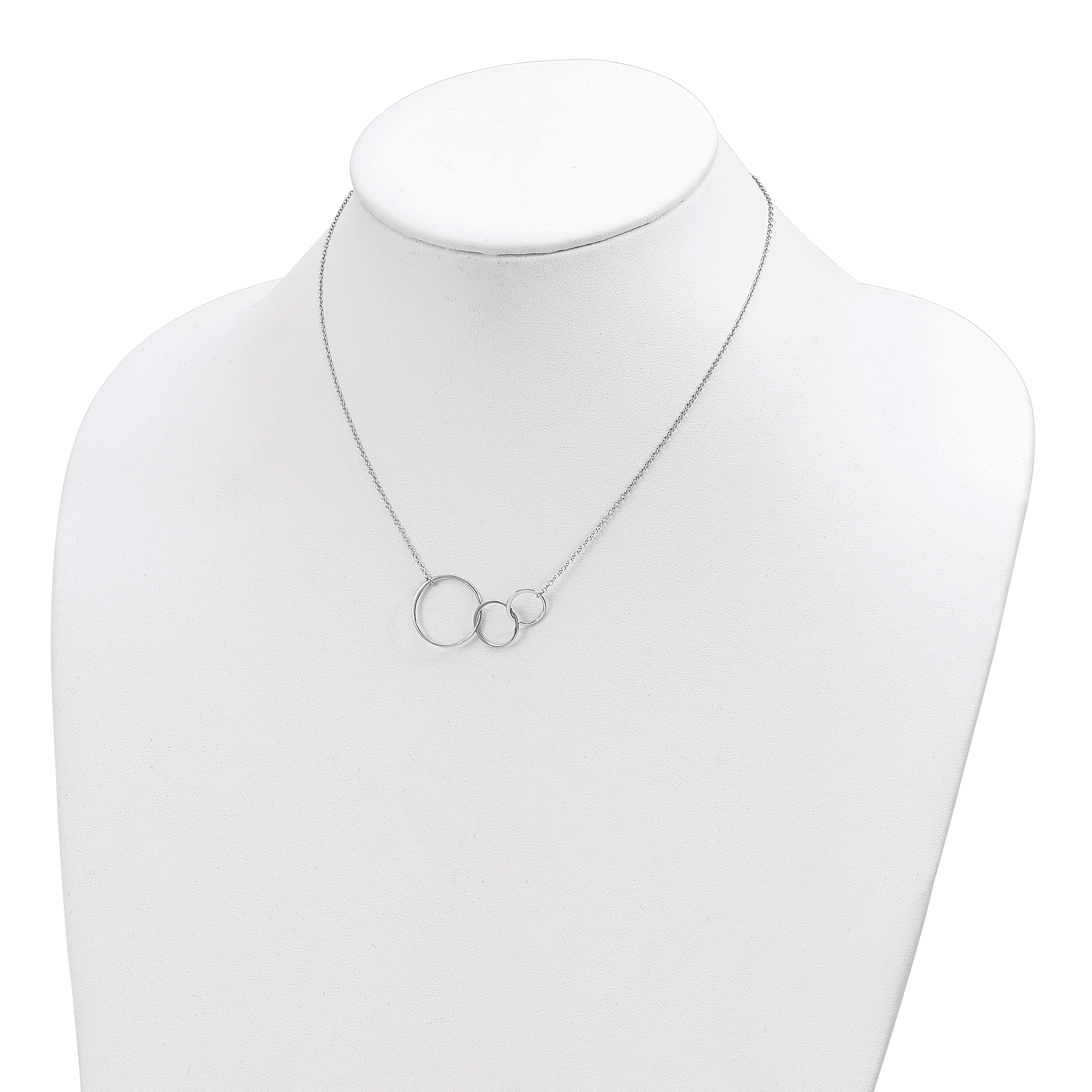 Sterling Silver Rhodium-Plated 3 Intertwined Circles W/2 In Ext. Necklace