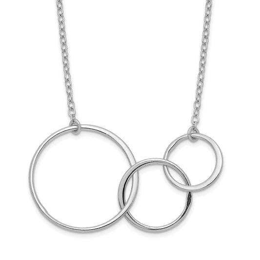 Sterling Silver Rhodium-Plated 3 Intertwined Circles W/2 In Ext. Necklace