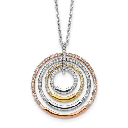 Sterling Silver Ss Rhodium-Plated Gold And Rose-Tone Cz Circles W/2 In Ext. Necklace