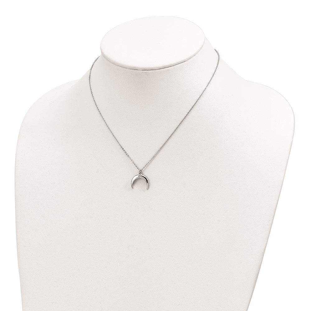 Sterling Silver Rhodium-Plated Cz Moon Necklace