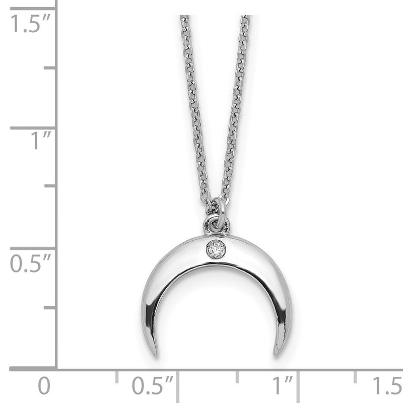 Sterling Silver Rhodium-Plated Cz Moon Necklace