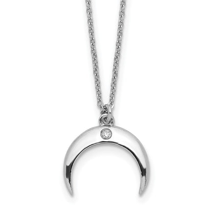 Sterling Silver Rhodium-Plated Cz Moon Necklace
