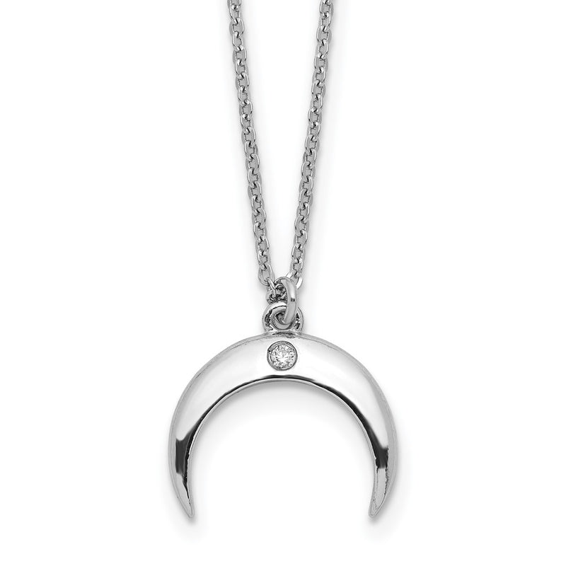 Sterling Silver Rhodium-Plated Cz Moon Necklace