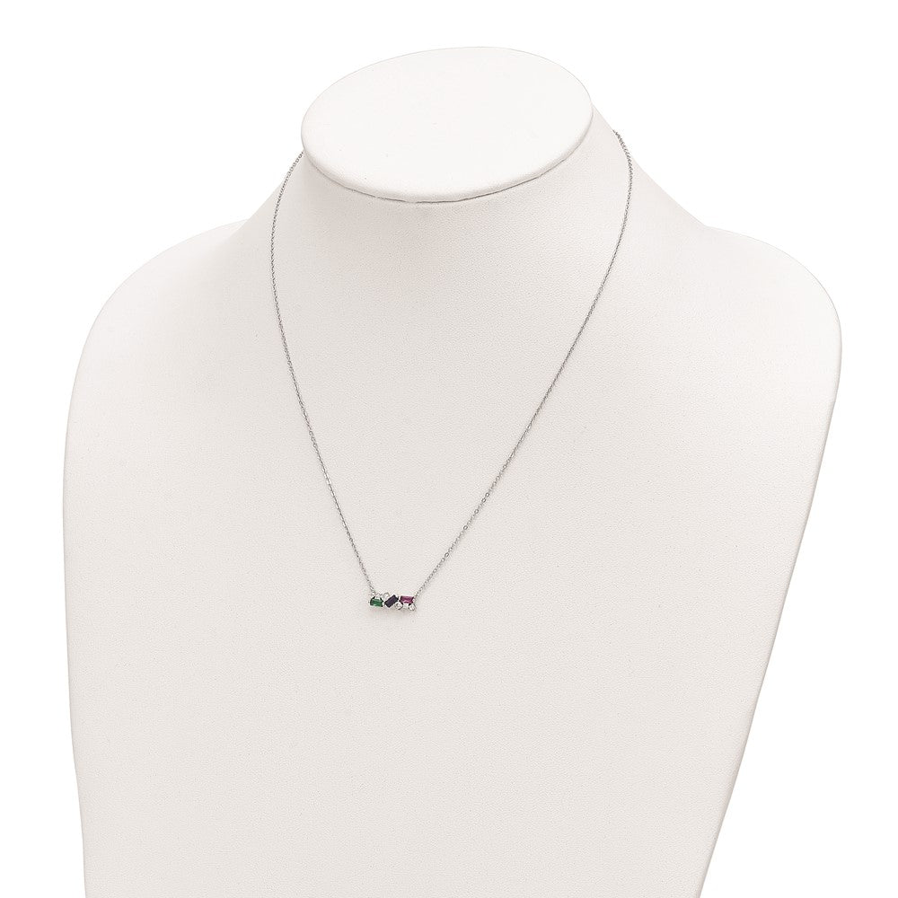 Sterling Silver Rhodium-Plated Polished Multi-Color Cz Necklace