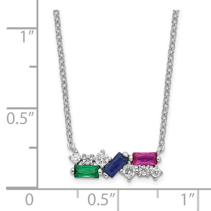 Sterling Silver Rhodium-Plated Polished Multi-Color Cz Necklace