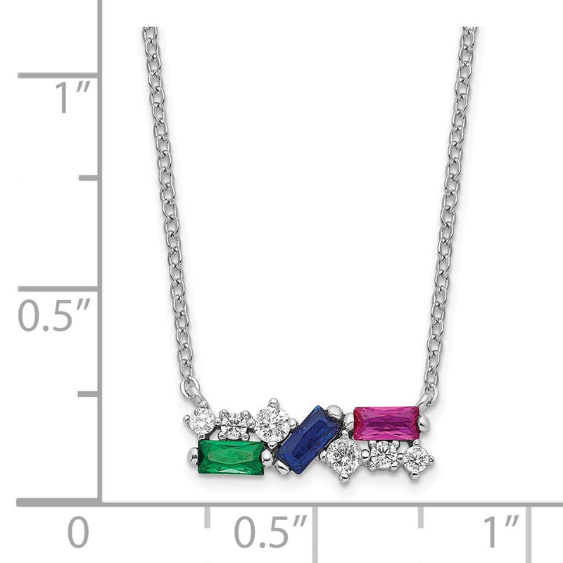 Sterling Silver Rhodium-Plated Polished Multi-Color Cz Necklace