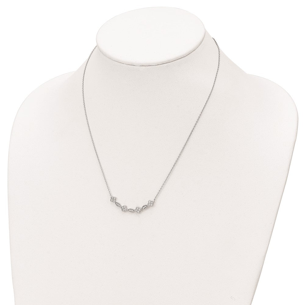 Sterling Silver Rhodium-Plated Polished Fancy Cz Necklace