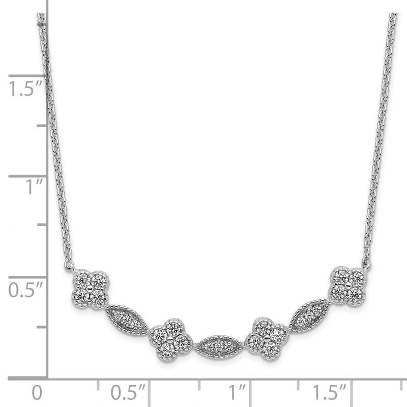 Sterling Silver Rhodium-Plated Polished Fancy Cz Necklace