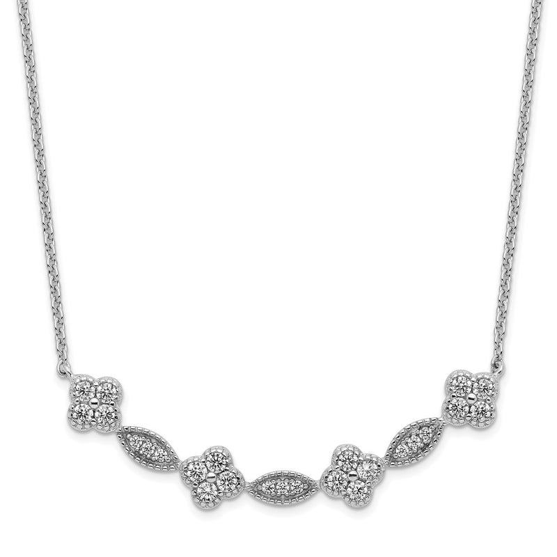 Sterling Silver Rhodium-Plated Polished Fancy Cz Necklace