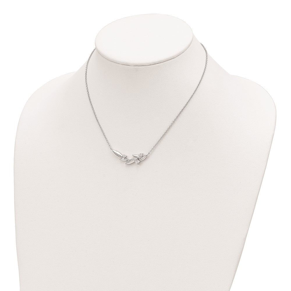 Sterling Silver Rhodium-Plated Cz Fancy W/ 2In Ext. Necklace