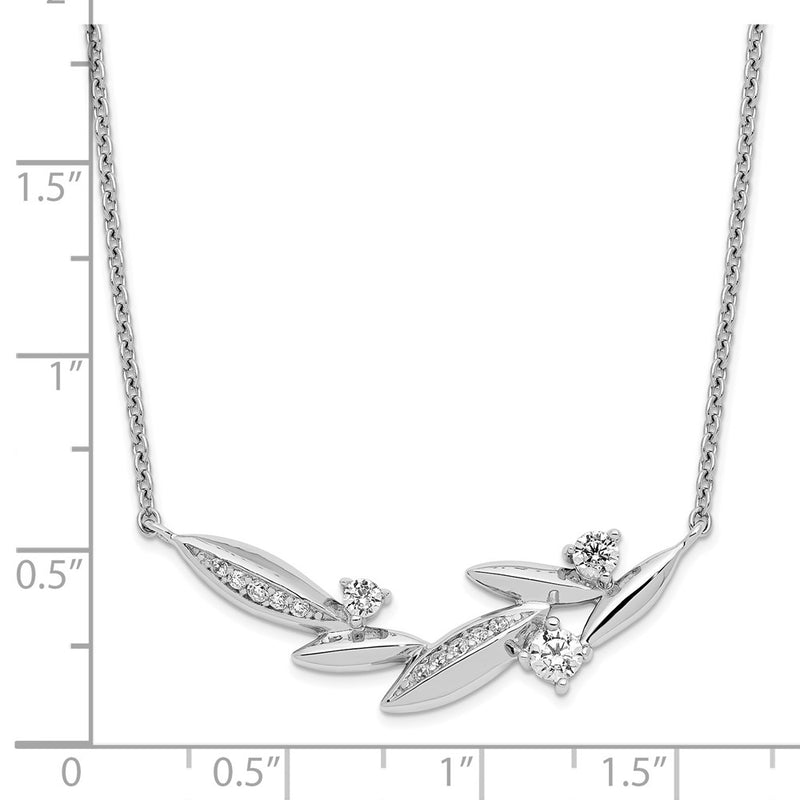 Sterling Silver Rhodium-Plated Cz Fancy W/ 2In Ext. Necklace