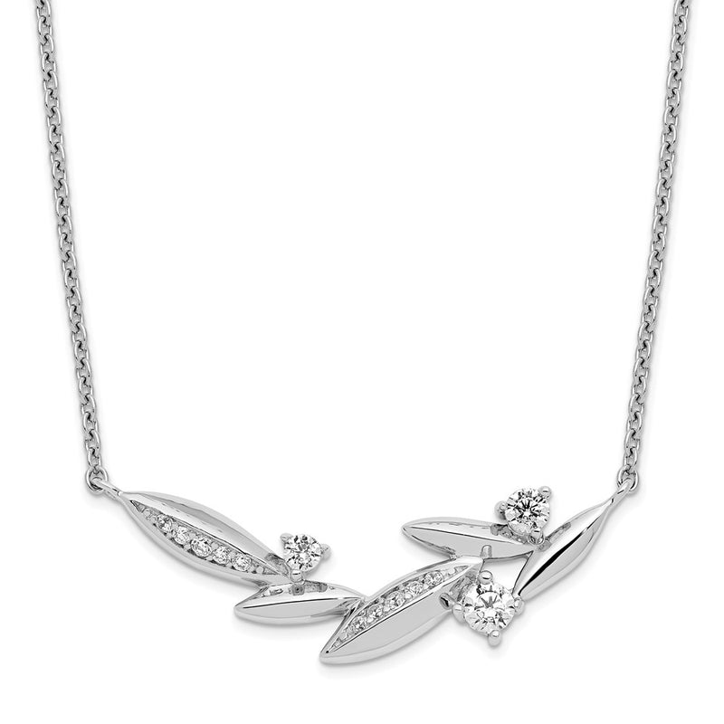 Sterling Silver Rhodium-Plated Cz Fancy W/ 2In Ext. Necklace