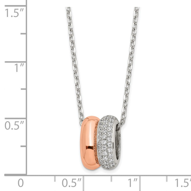 Sterling Silver Rose-Tone Cz W/2 In Ext. Necklace